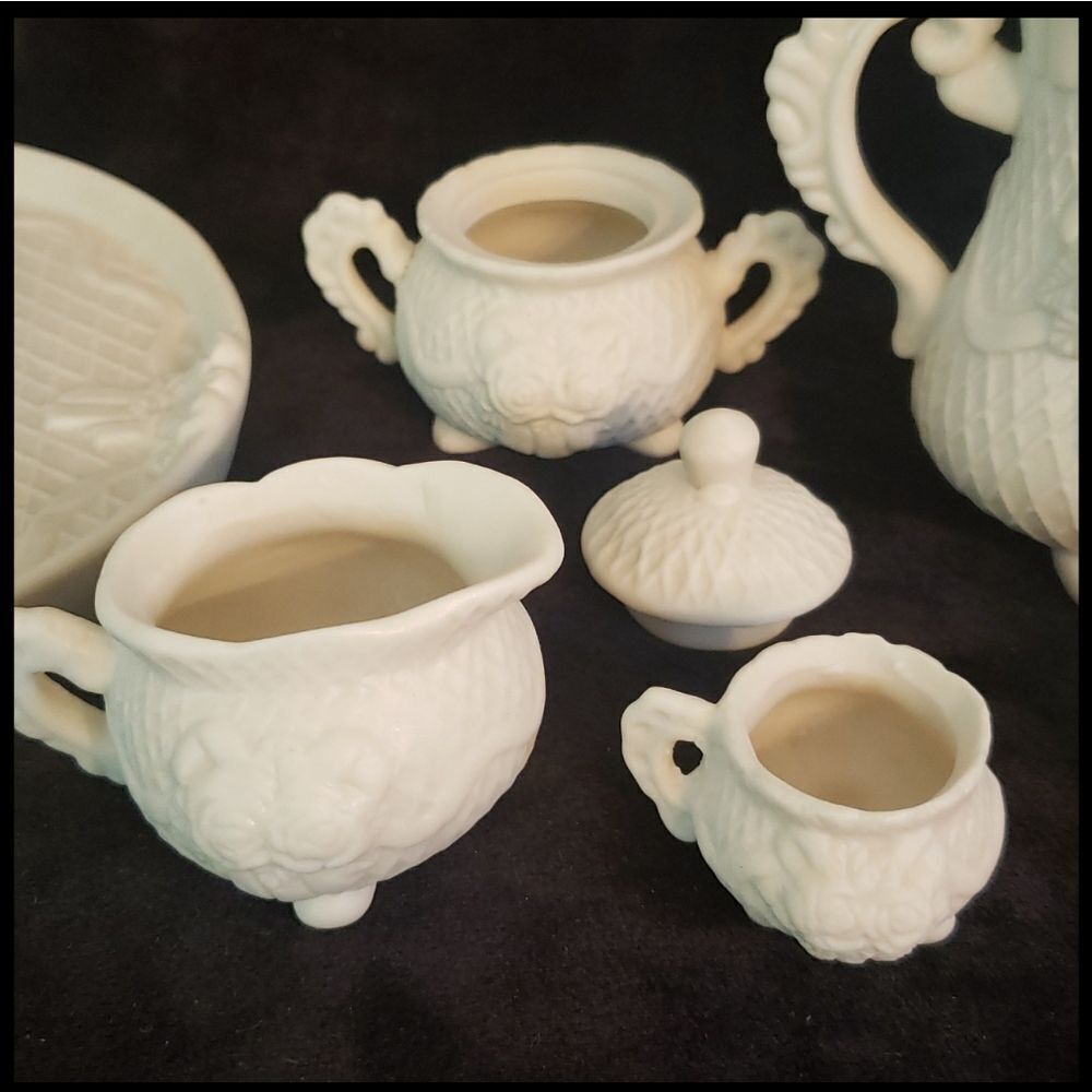 Vintage 10 Pc Miniature Jade (Ceramic) Floral Tea Set - Picture 7 of 12